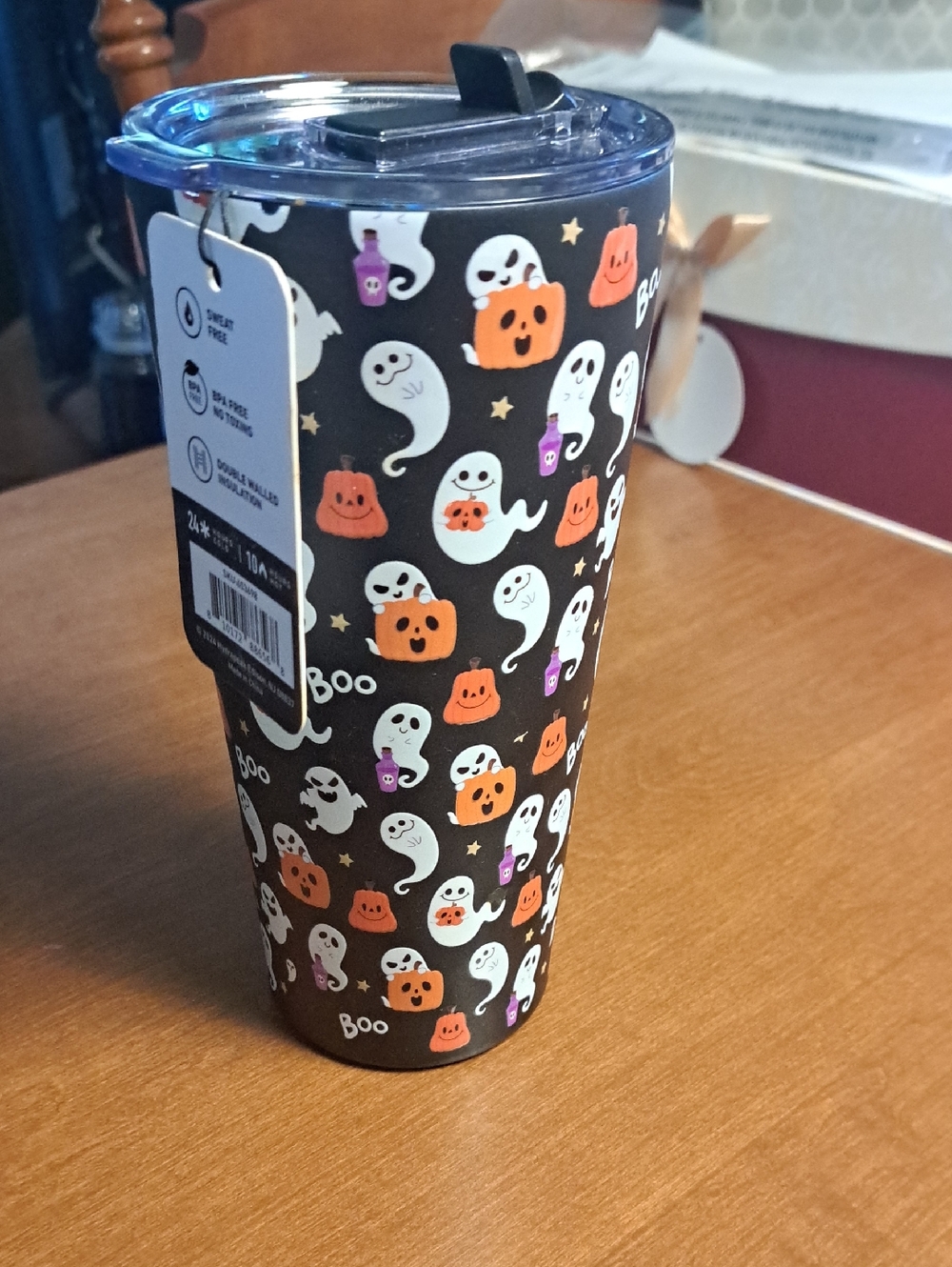 Halloween Ghost & Pumpkin Travel Tumbler - Black